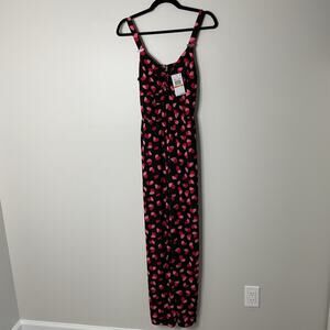 Michael Kors Petal Passion Print Black Red Pink Hearts Sleeveless Jumpsuit Small